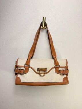 Salvatore Ferragamo VTG Gancini 2-Tone Leather Embossed Gold Hardwear Bag